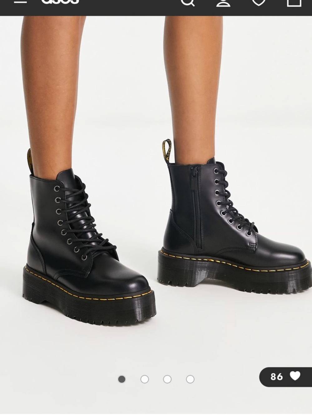 Dr. Martens Black Leather Platform Lace-Up Boots with Yellow Stitching